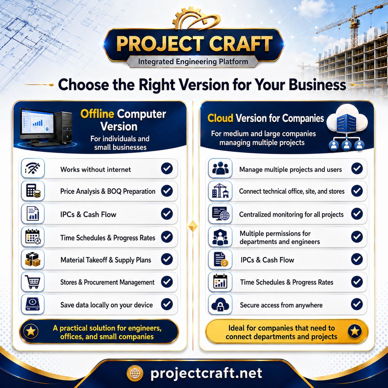 Project Craft version comparison